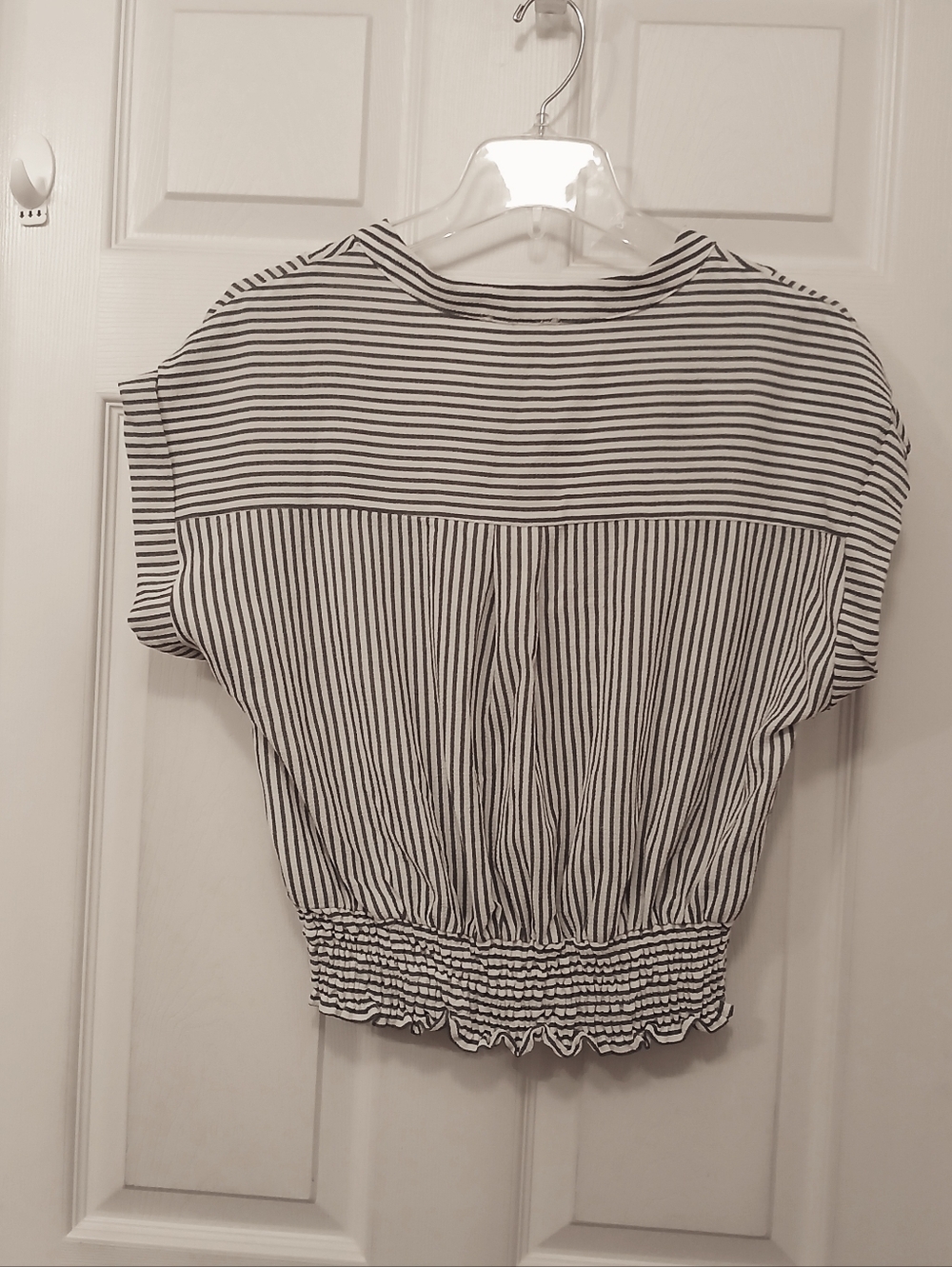 Faith & Joy Stripe Blouse Women's Size XL V Neck Crop Top Workwear - Picture 6 of 6
